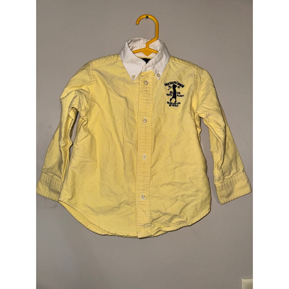 Polo Ralph Lauren Toddler Boys Yellow Oxford Golf Embroidery Shirt 2T